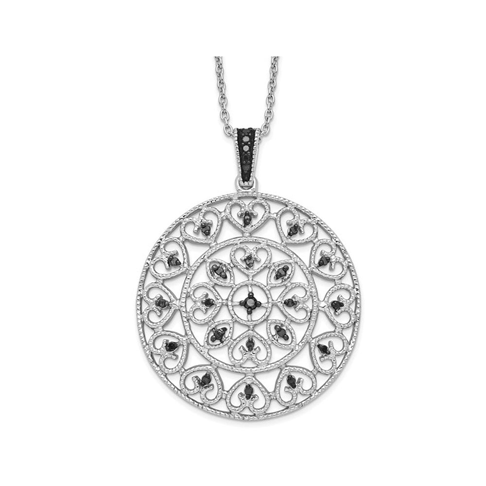 1/5 Carat (ctw) Black Diamond Circle Pendant Necklace in Sterling Silver with Chain Image 1
