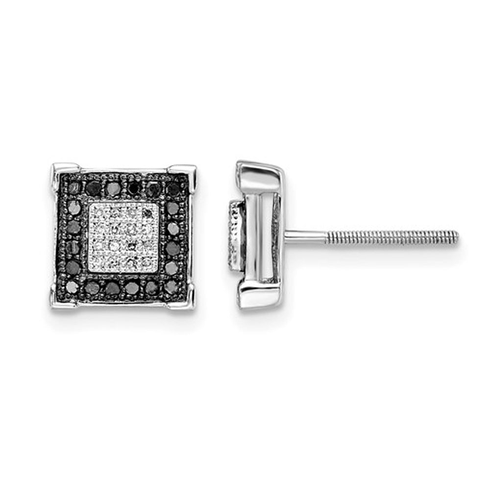 1/3 Carat (ctw) Black & White Square Diamond Earrings in Sterling Silver Image 1