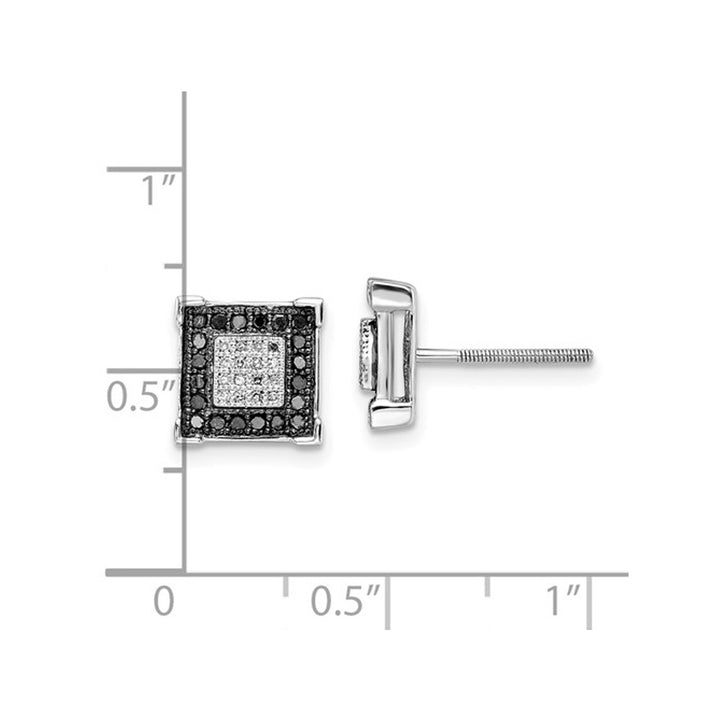 1/3 Carat (ctw) Black & White Square Diamond Earrings in Sterling Silver Image 2