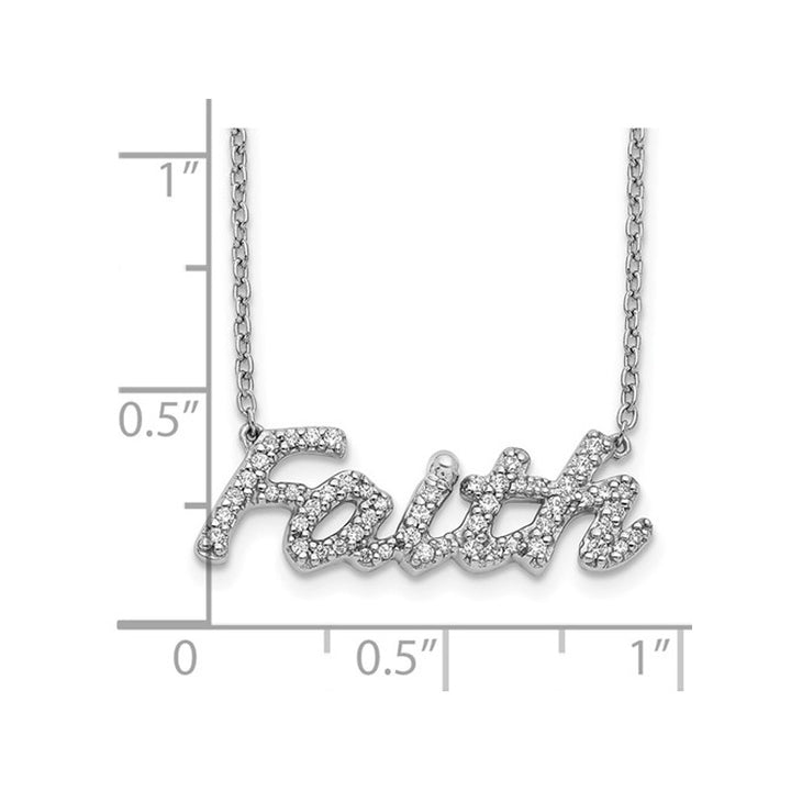 1/4 Carat (ctw) Diamond FAITH Charm Pendant Necklace in 14K White Gold with Chain Image 2
