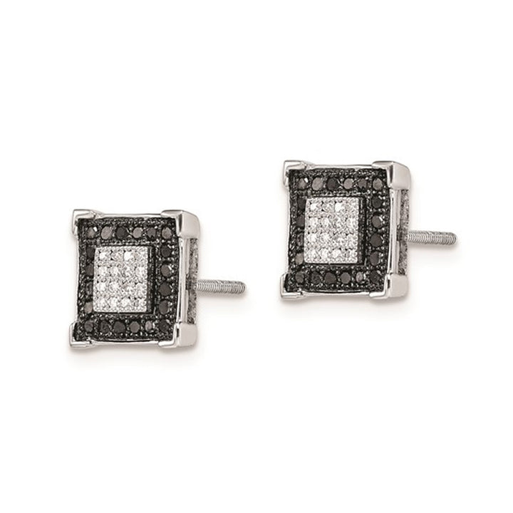 1/3 Carat (ctw) Black & White Square Diamond Earrings in Sterling Silver Image 4