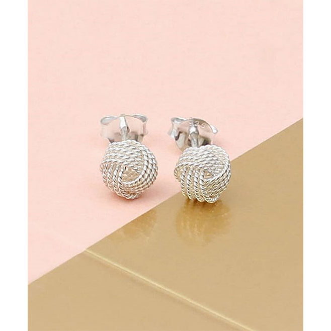 925 Sterling Silver Diamond Cut Love Knot Stud Earrings Image 1