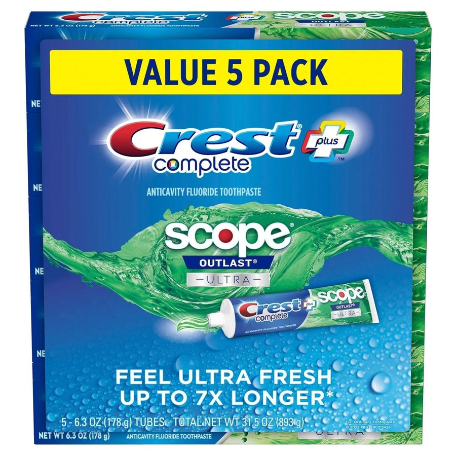 Crest Complete + Scope Outlast Ultra Toothpaste 6.3 Ounce (Pack of 5) Image 1