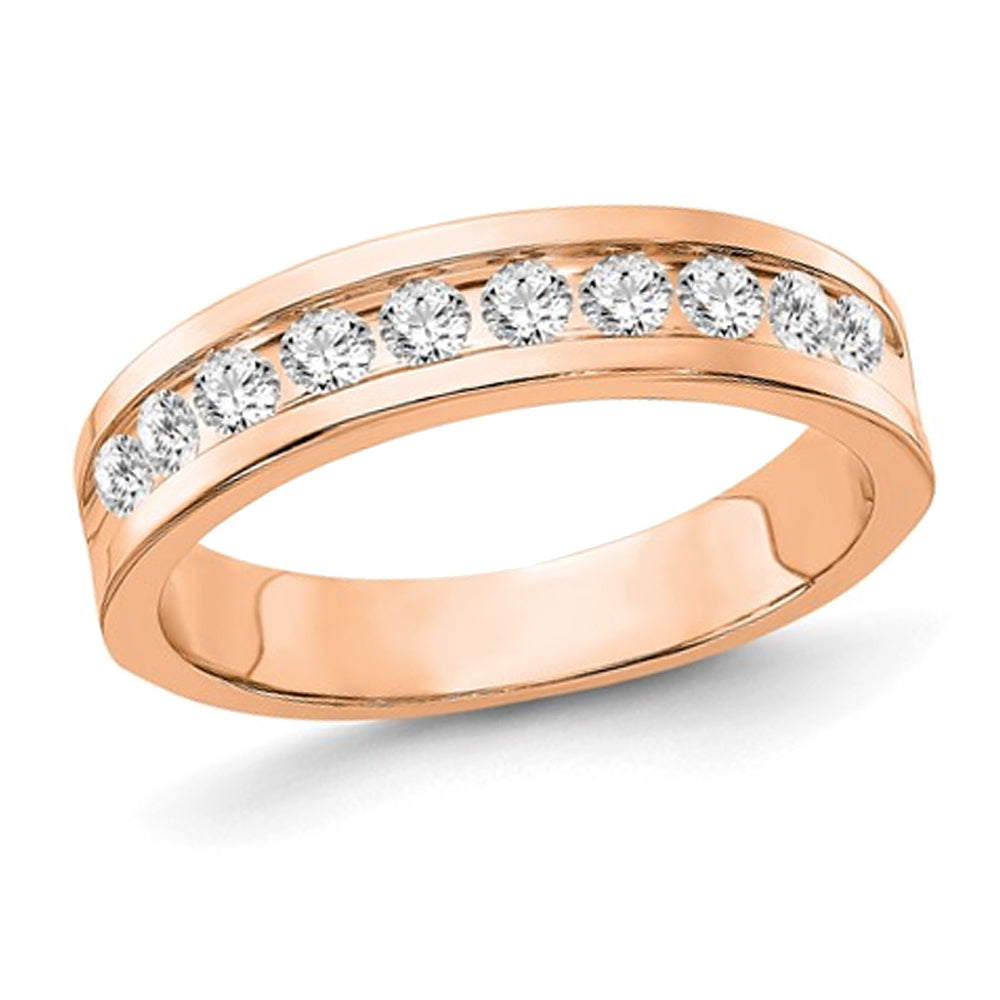 Mens 9/10 Carat (ctw Color G-H, SI1-SI2) Lab-Grown Diamond Wedding Band Ring in 10K Rose Gold Image 1