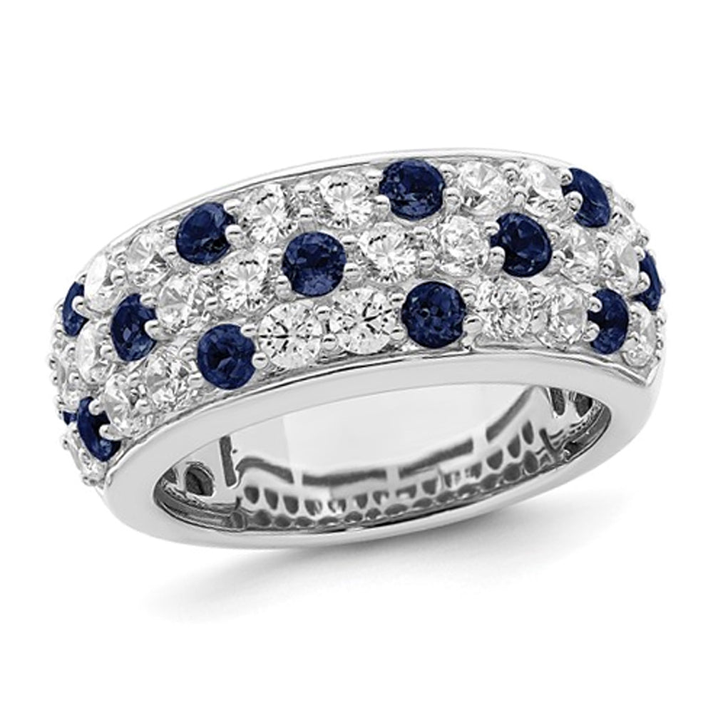 1.50 Carat (ctw VS2-SI1, D-E-F) Lab-Grown Diamond Premium Ring in 14K White Gold with Blue Sapphires (SIZE 7) Image 1