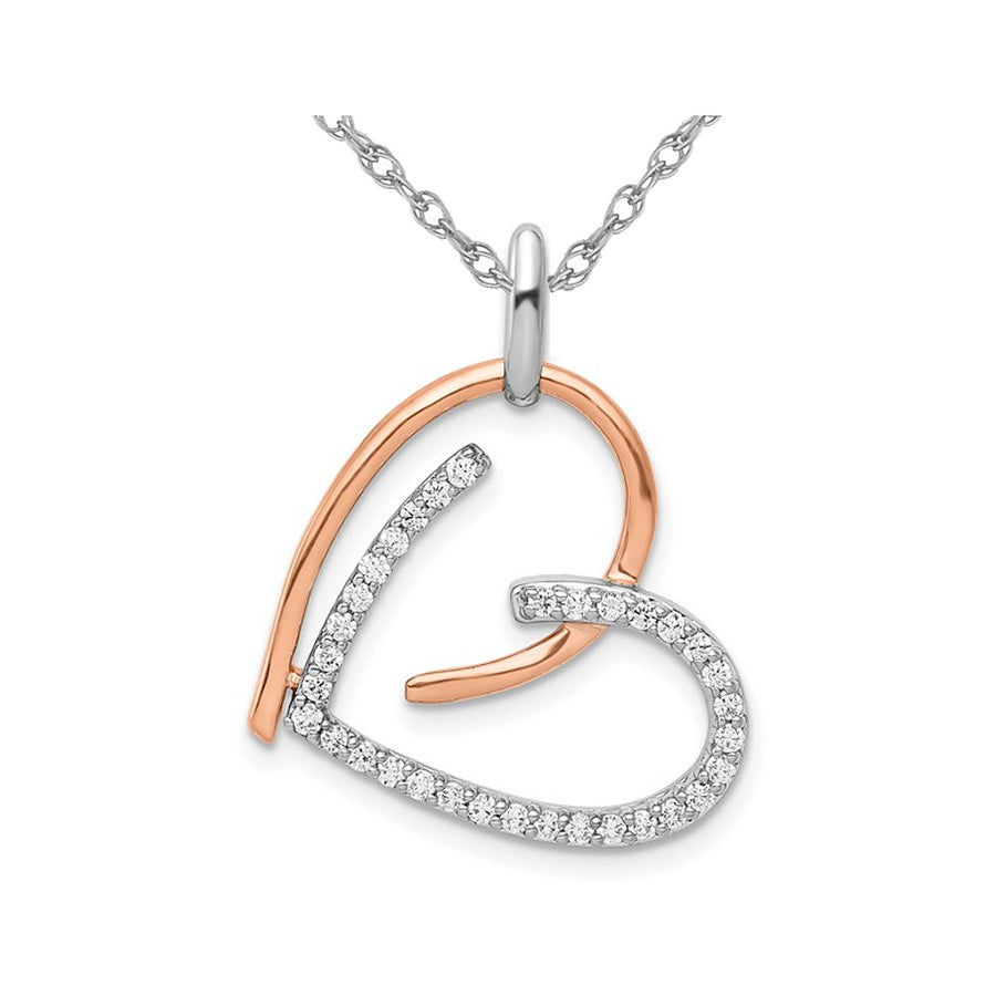1/4 Carat (ctw) Diamond Heart Pendant Necklace in 14K White and Rose Pink Gold with Chain Image 1