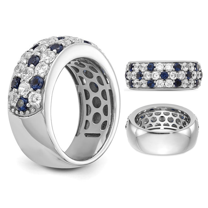 1.50 Carat (ctw VS2-SI1, D-E-F) Lab-Grown Diamond Premium Ring in 14K White Gold with Blue Sapphires (SIZE 7) Image 3