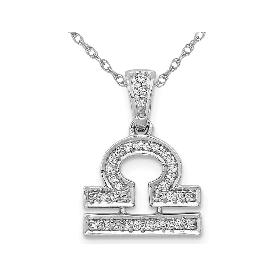 1/8 Carat (ctw) Diamond LIBRA Charm Zodiac Astrology Pendant Necklace in 14K White Gold with Chain Image 1