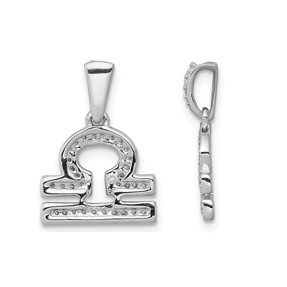 1/8 Carat (ctw) Diamond LIBRA Charm Zodiac Astrology Pendant Necklace in 14K White Gold with Chain Image 3