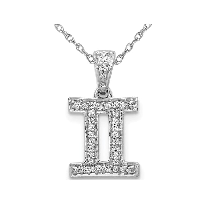 1/10 Carat (ctw) Diamond GEMINI Charm Zodiac Astrology Pendant Necklace in 14K White Gold with Chain Image 1