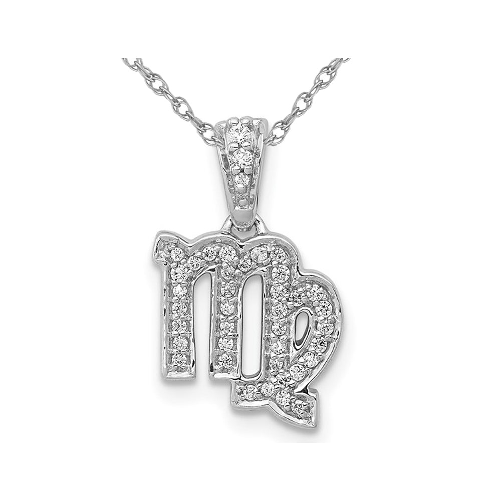 1/8 Carat (ctw) Diamond VIRGO Charm Astrology Zodiac Pendant Necklace in 14K White Gold with Chain Image 1