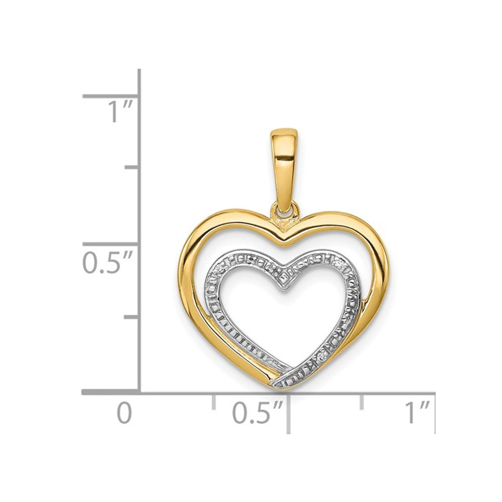 14K Yellow and White Gold Double Heart Pendant Necklace with Chain Image 3