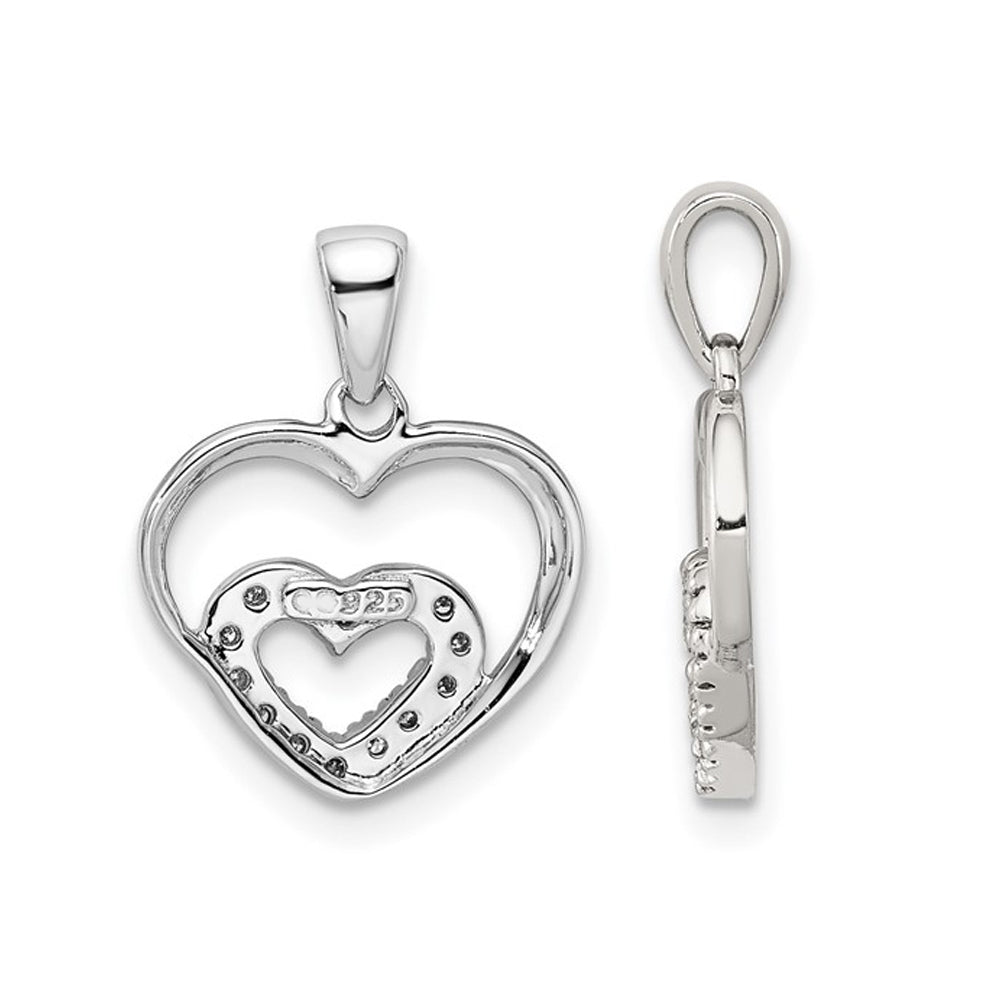 Small Sterling Silver Heart Pendant Necklace with Chain and Accent Diamonds Image 2
