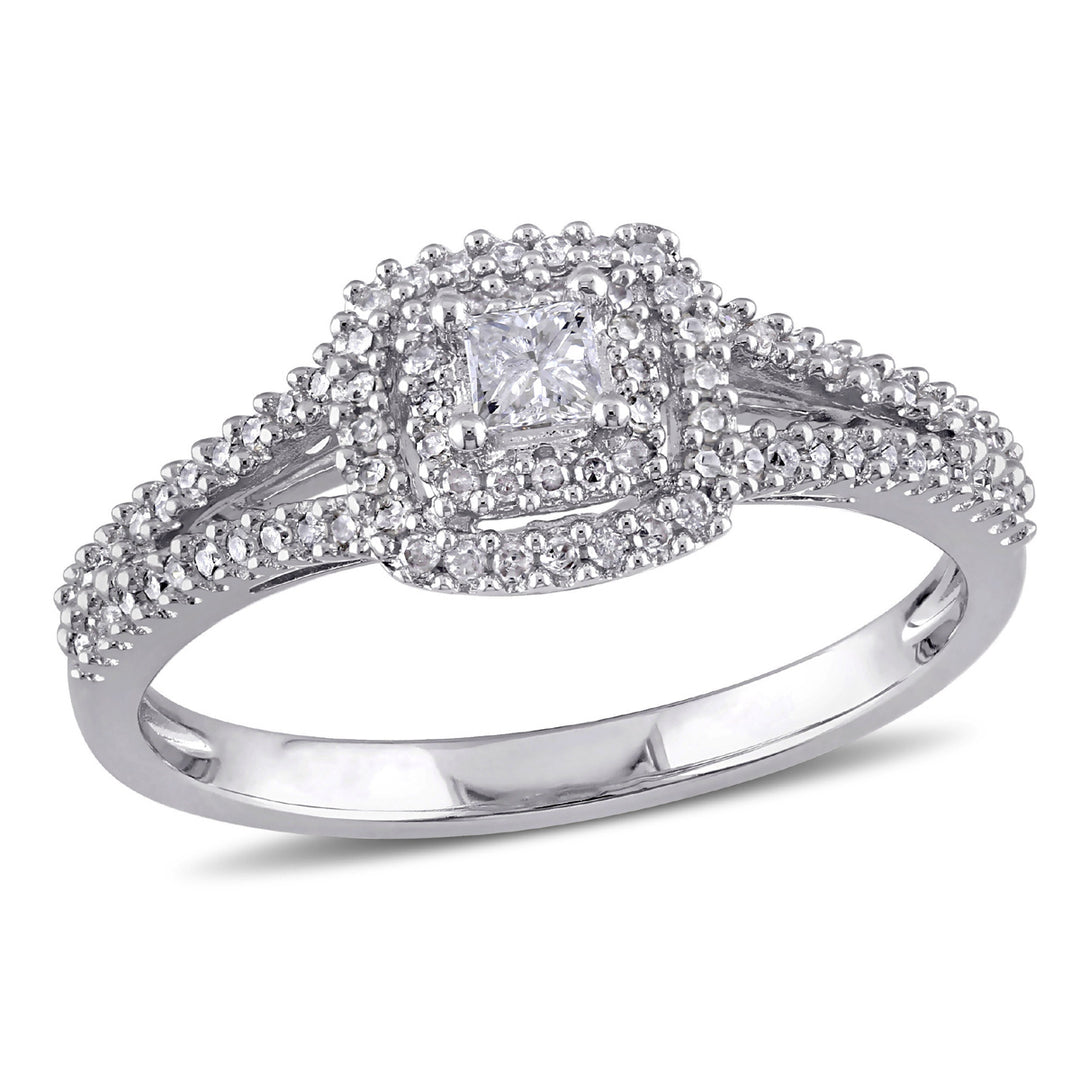 3/8 Carat (ctw) Princess Diamond Halo Ring in Sterling Silver Image 1