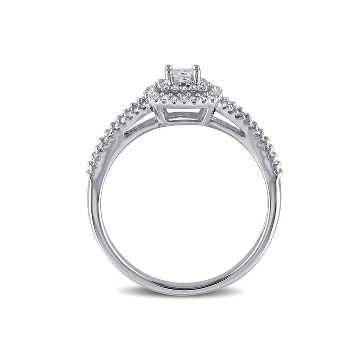 3/8 Carat (ctw) Princess Diamond Halo Ring in Sterling Silver Image 4