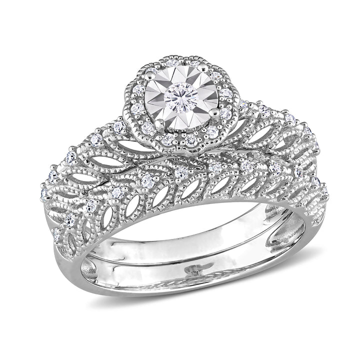 1/4 Carat (ctw) Diamond Engagement Bridal Ring & Wedding Band Set in Sterling Silver Image 1