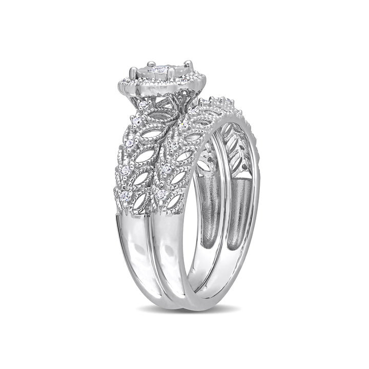 1/4 Carat (ctw) Diamond Engagement Bridal Ring & Wedding Band Set in Sterling Silver Image 2