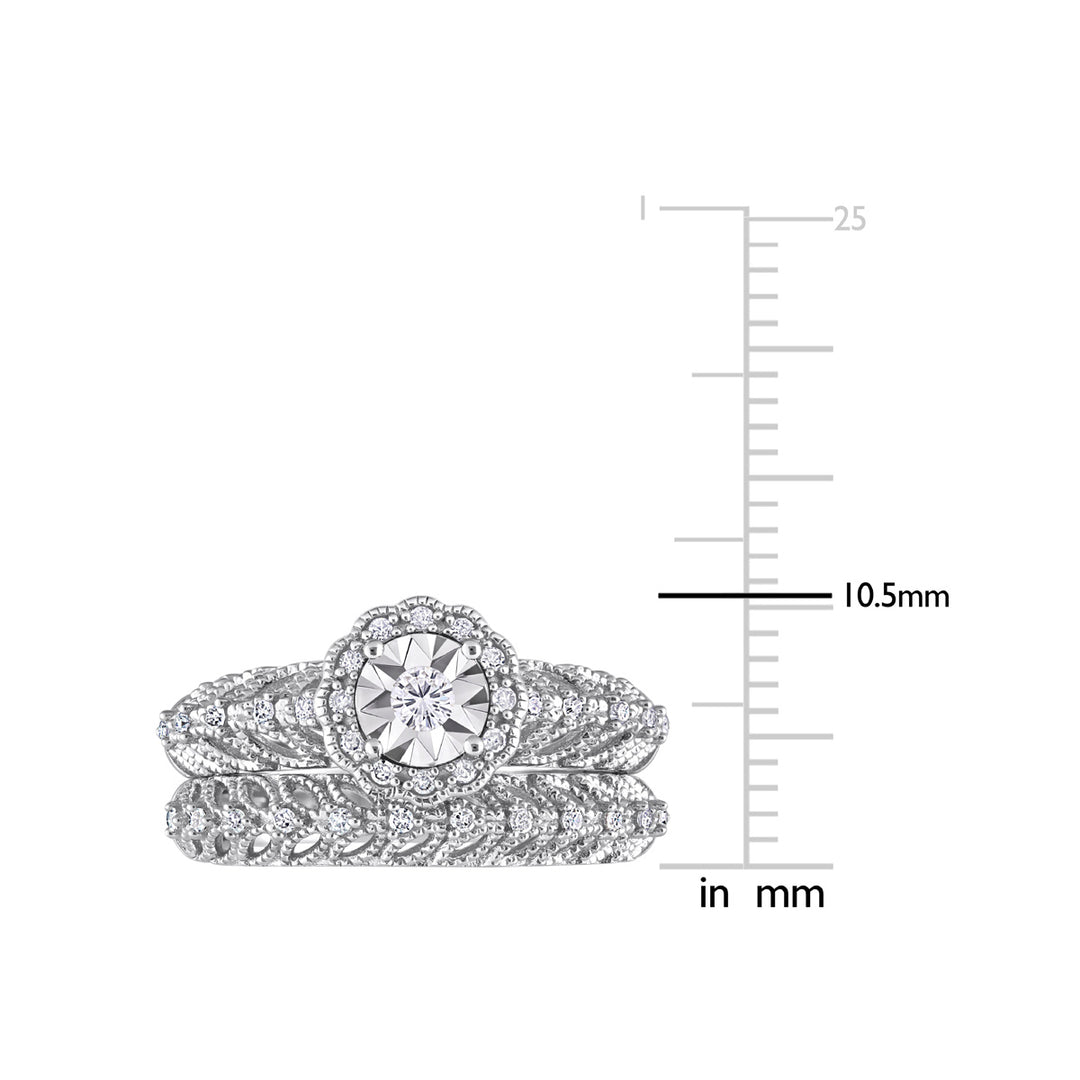 1/4 Carat (ctw) Diamond Engagement Bridal Ring & Wedding Band Set in Sterling Silver Image 3