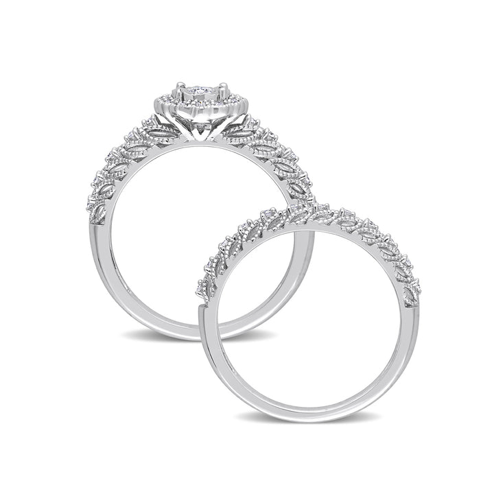 1/4 Carat (ctw) Diamond Engagement Bridal Ring & Wedding Band Set in Sterling Silver Image 4
