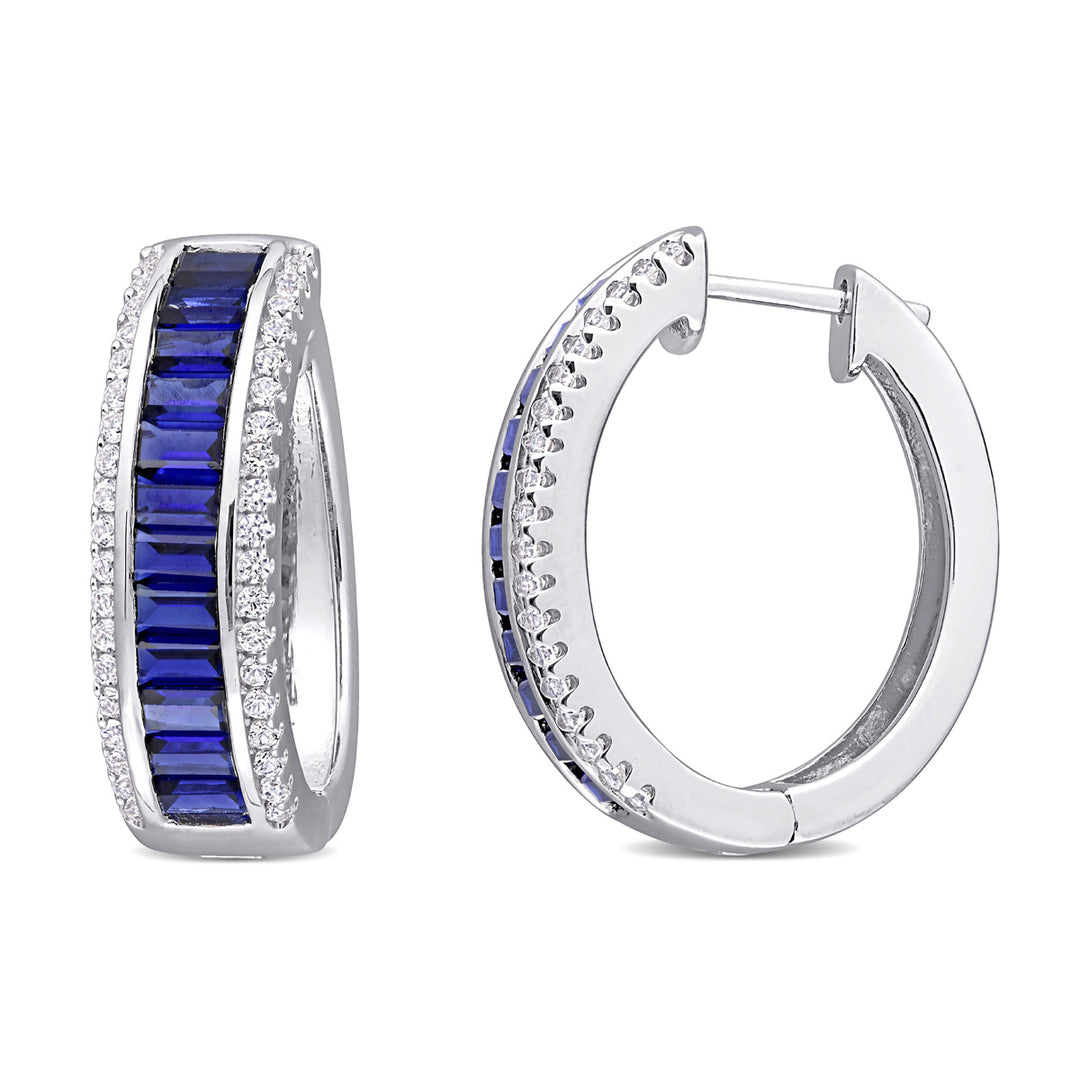 5.05 Carat (ctw) Lab-Created Blue Sapphire Hoop Earrings in Sterling Silver with Created White Sapphires Image 1