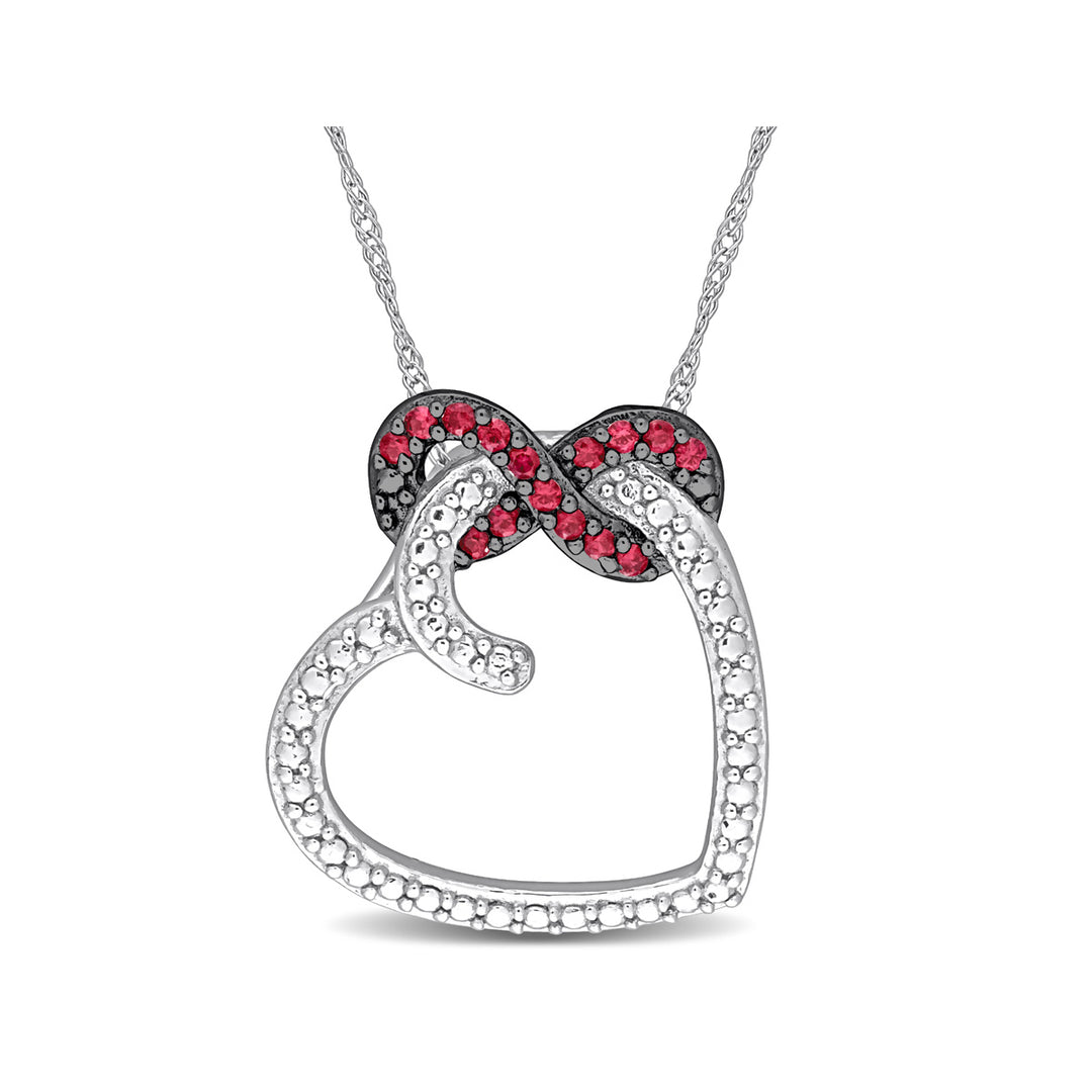 1/6 Carat (ctw) Ruby Heart Infinity Pendant Necklace in 10K White Gold with Chain Image 1