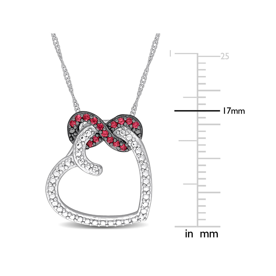 1/6 Carat (ctw) Ruby Heart Infinity Pendant Necklace in 10K White Gold with Chain Image 2