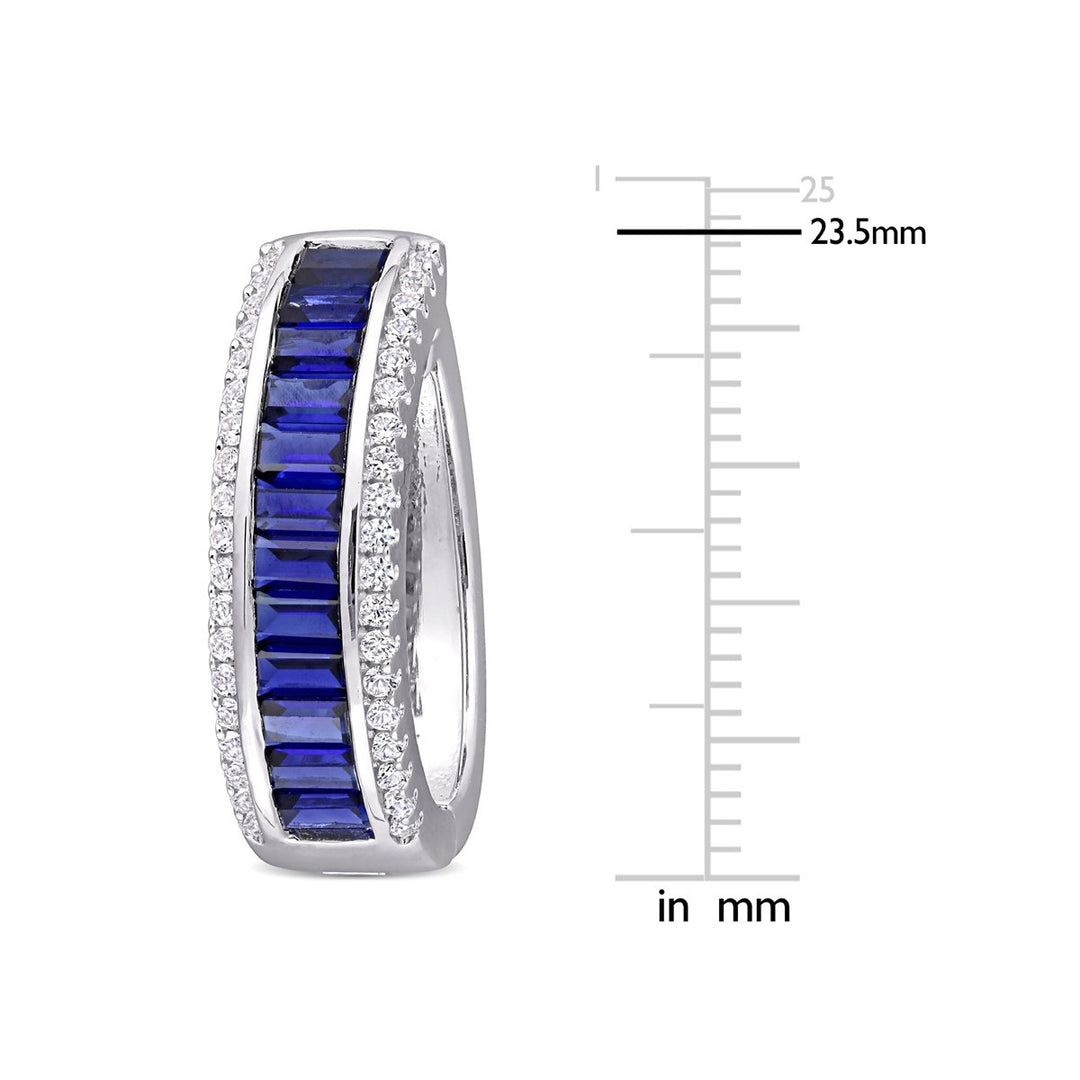 5.05 Carat (ctw) Lab-Created Blue Sapphire Hoop Earrings in Sterling Silver with Created White Sapphires Image 3