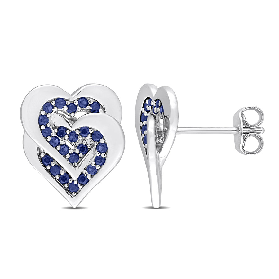 2/5 Carat (ctw) Lab-Created Blue Sapphire Heart Earrings in Sterling Silver Image 1