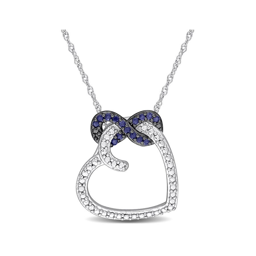 1/6 Carat (ctw) Sapphire Heart Infinity Pendant Necklace in 10K White Gold with Chain Image 1