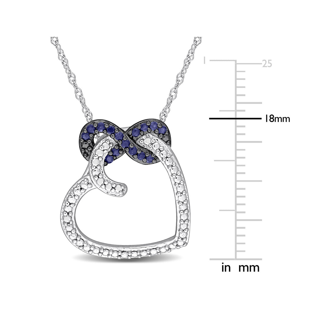 1/6 Carat (ctw) Sapphire Heart Infinity Pendant Necklace in 10K White Gold with Chain Image 2