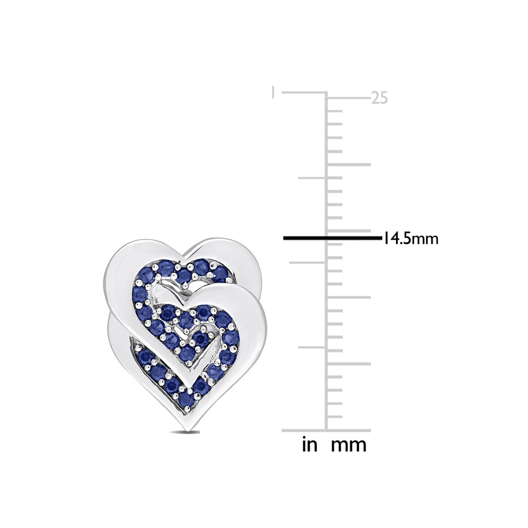 2/5 Carat (ctw) Lab-Created Blue Sapphire Heart Earrings in Sterling Silver Image 3