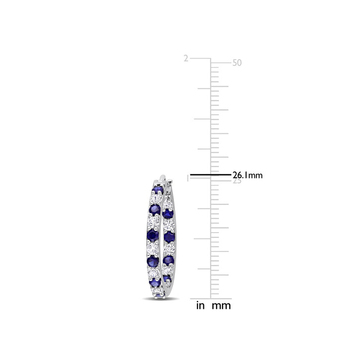 3.60 Carat (ctw) Lab-Created Blue Sapphire Hoop Earrings in Sterling Silver with Created White Sapphires Image 3