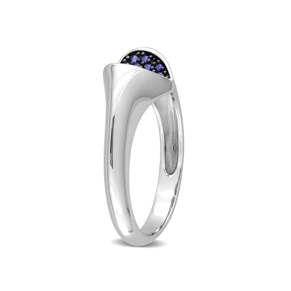 1/5 Carat (ctw) Lab-Created Blue Sapphire Pave Heart Ring in Sterling Silver Image 2