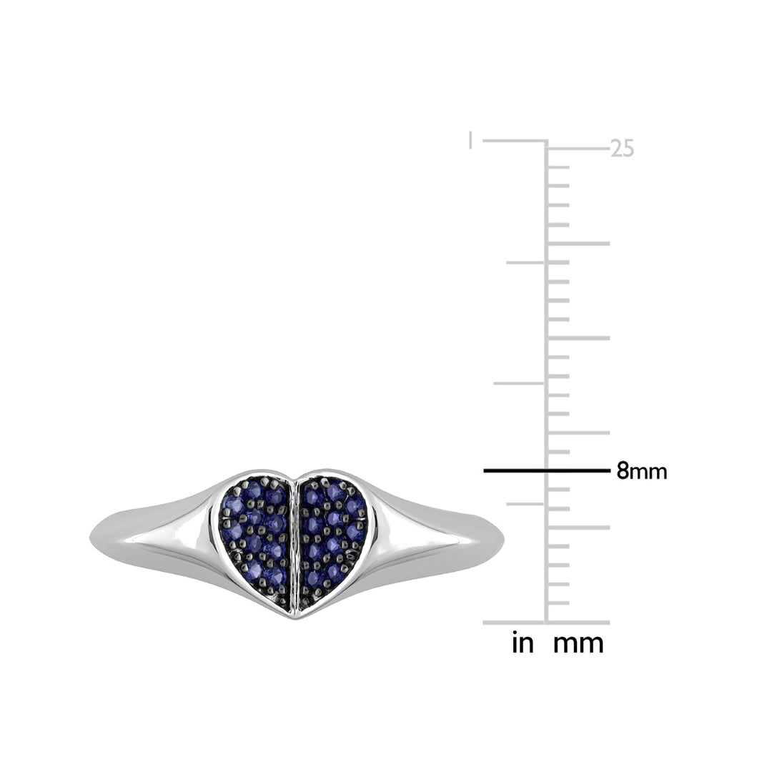 1/5 Carat (ctw) Lab-Created Blue Sapphire Pave Heart Ring in Sterling Silver Image 3
