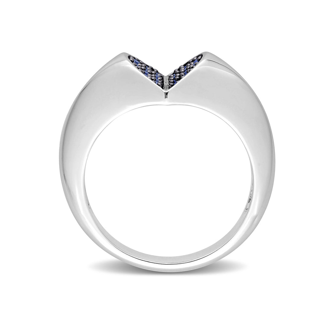 1/5 Carat (ctw) Lab-Created Blue Sapphire Pave Heart Ring in Sterling Silver Image 4