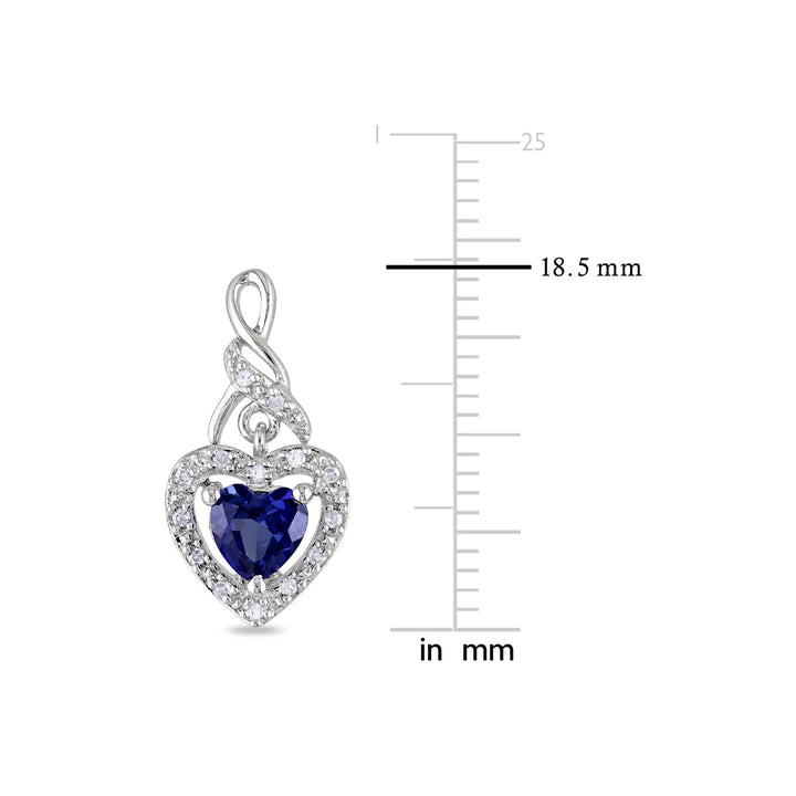 1.14 Carat (ctw) Lab Created Blue Sapphire Dangle Heart Earrings in Sterling Silver with Diamonds Image 3