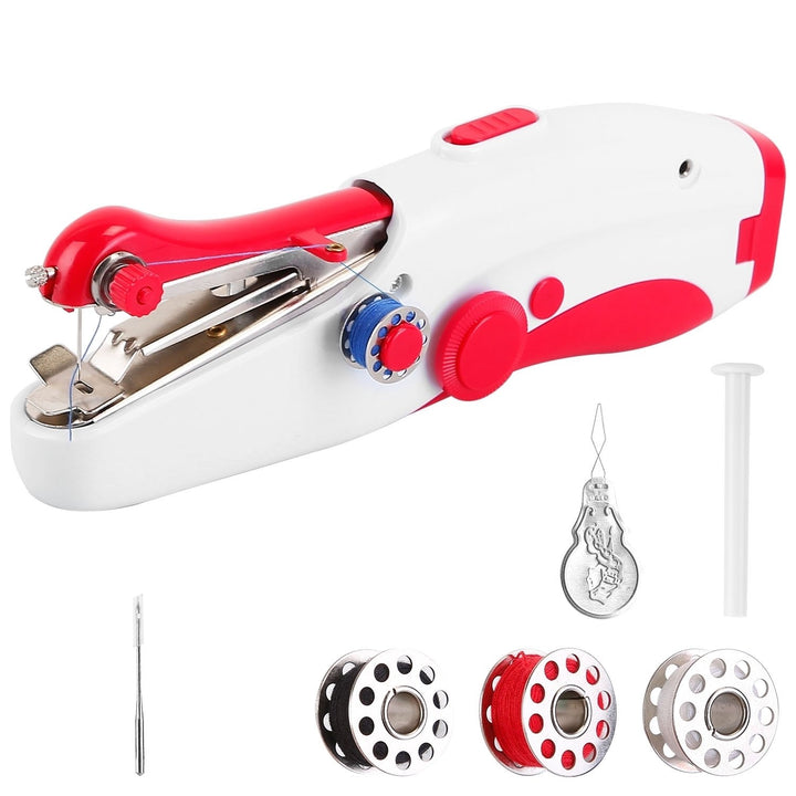 Portable Mini Sewing Machine Electric Cordless Compact Red Handy Stitch DIY Image 1