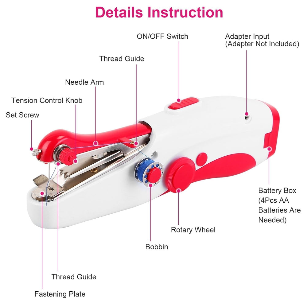 Portable Mini Sewing Machine Electric Cordless Compact Red Handy Stitch DIY Image 2