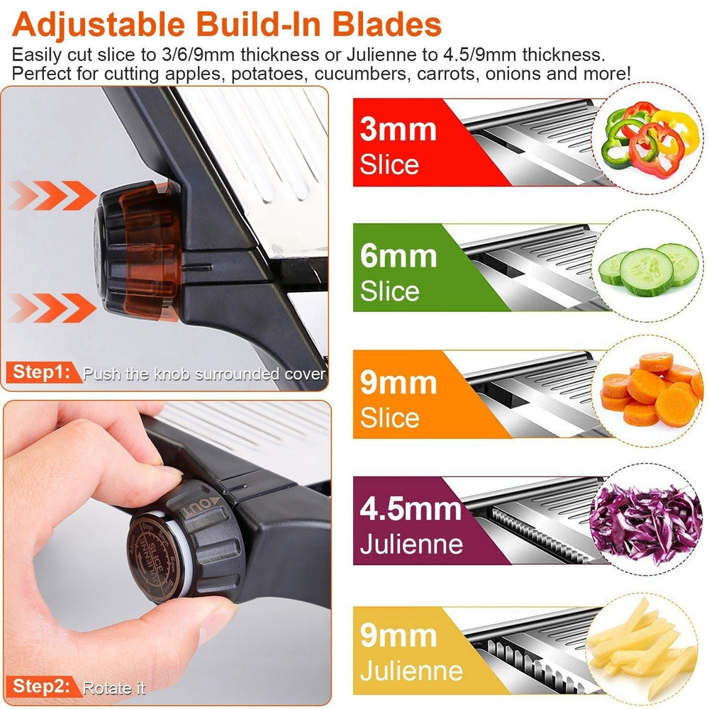 Mandoline Food Slicer Stainless Steel Food Cutter Vegetable Fruit Chopper Grater Peeler Kitchen Julienne Slicer with 5 Image 2