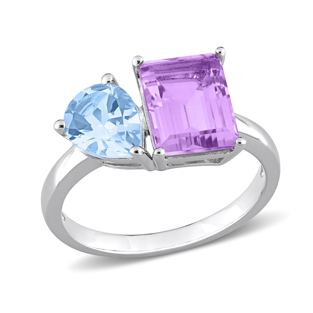 3.65 Carat (ctw) Sky-Blue Topaz and Pink Amethyst Ring in Sterling Silver Image 1