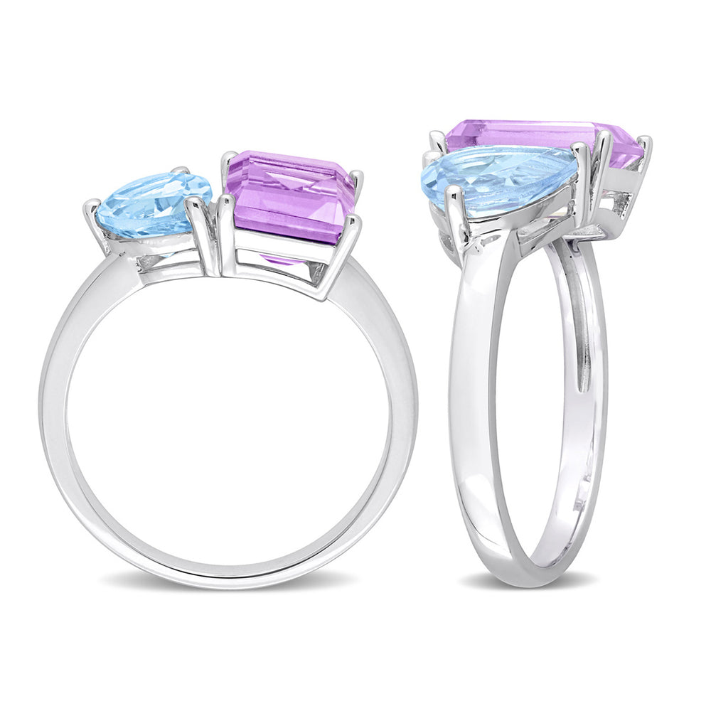3.65 Carat (ctw) Sky-Blue Topaz and Pink Amethyst Ring in Sterling Silver Image 2