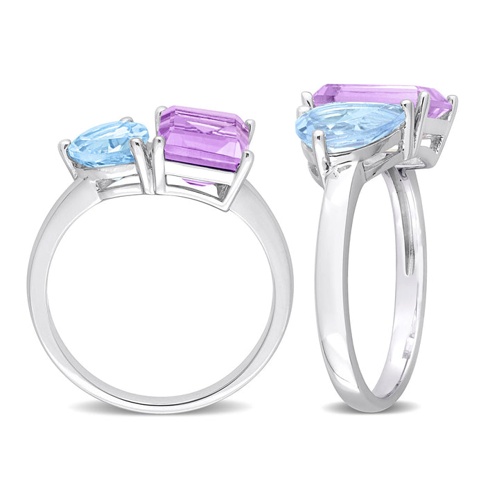 3.65 Carat (ctw) Sky-Blue Topaz and Pink Amethyst Ring in Sterling Silver Image 2