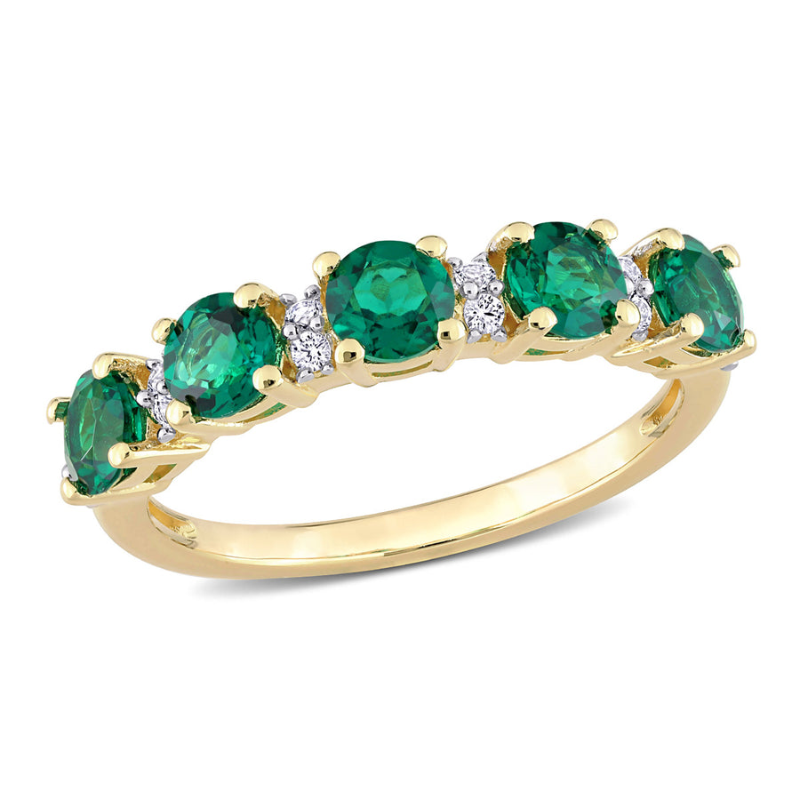 1.42 Carat (ctw) Lab-Created Emerald and White Sapphire Ring Band in Yellow Plated Sterling Silver Image 1