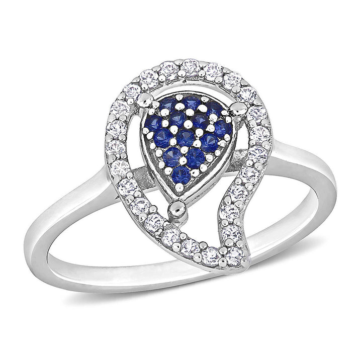 3/8 Carat (ctw) Lab-Created Blue Sapphire and White Topaz  Pave Ring in Sterling Silver Image 1