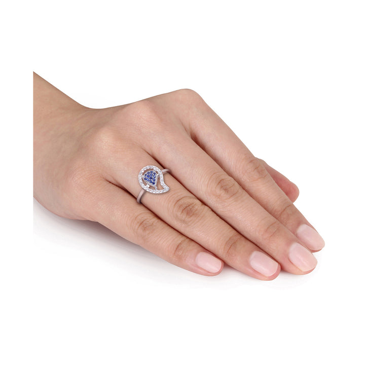 3/8 Carat (ctw) Lab-Created Blue Sapphire and White Topaz  Pave Ring in Sterling Silver Image 2