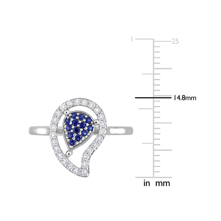 3/8 Carat (ctw) Lab-Created Blue Sapphire and White Topaz  Pave Ring in Sterling Silver Image 3