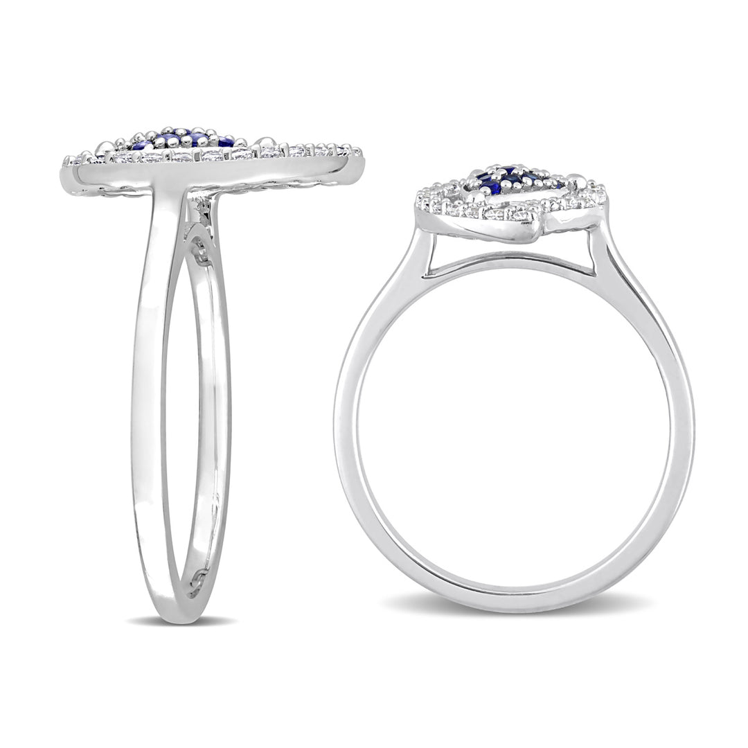 3/8 Carat (ctw) Lab-Created Blue Sapphire and White Topaz  Pave Ring in Sterling Silver Image 4