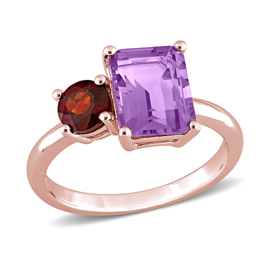2.80 Carat (ctw) Amethyst and Garnet Ring in Rose Plated Sterling Silver Image 1