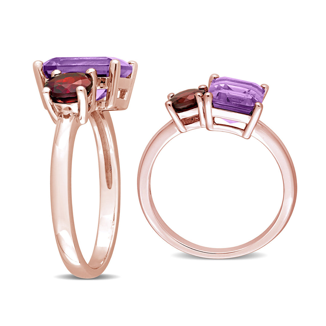 2.80 Carat (ctw) Amethyst and Garnet Ring in Rose Plated Sterling Silver Image 2