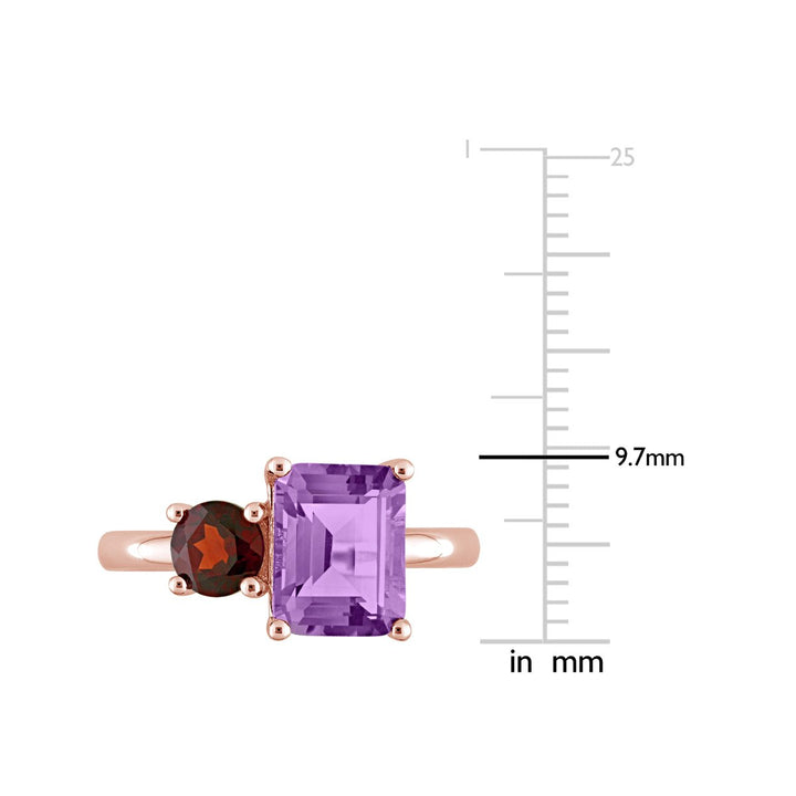 2.80 Carat (ctw) Amethyst and Garnet Ring in Rose Plated Sterling Silver Image 3